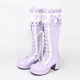Lace Bowknot Heart Shaped Round Toe Sweet Lolita High Boots